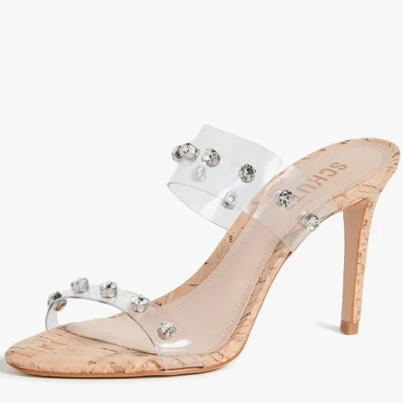 Schutz Ariella Cork Vinyl Stiletto Heel Sandals 6 - Picture 5 of 9